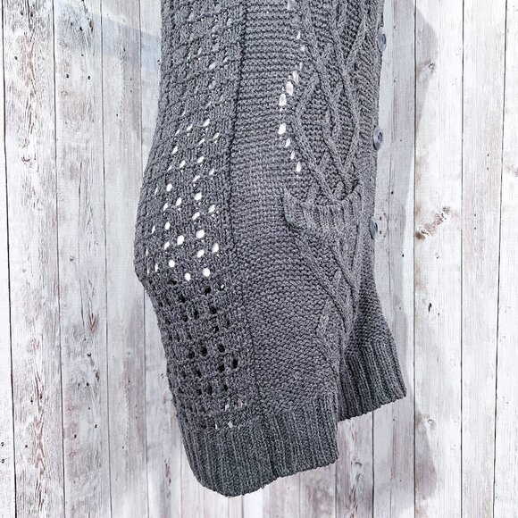Women's Decree Sweater Cardigan | Gray | Open-Knit | Large | Long | Button-Up - Picture 9 of 13